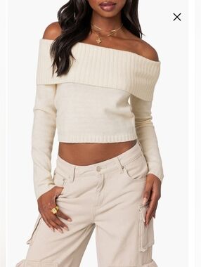 Edikted Tamara Foldover Off the Shoulder Sweater